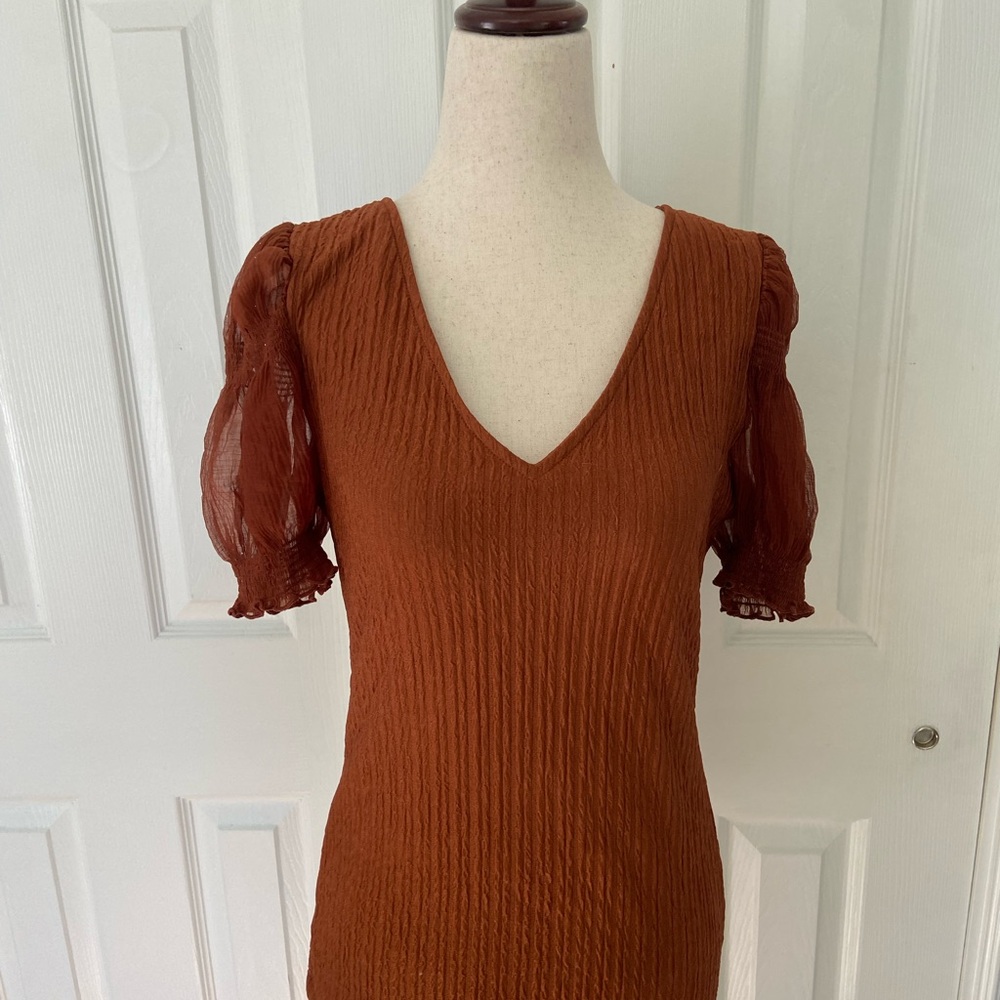 Women's Rust Puff Sleeve Top